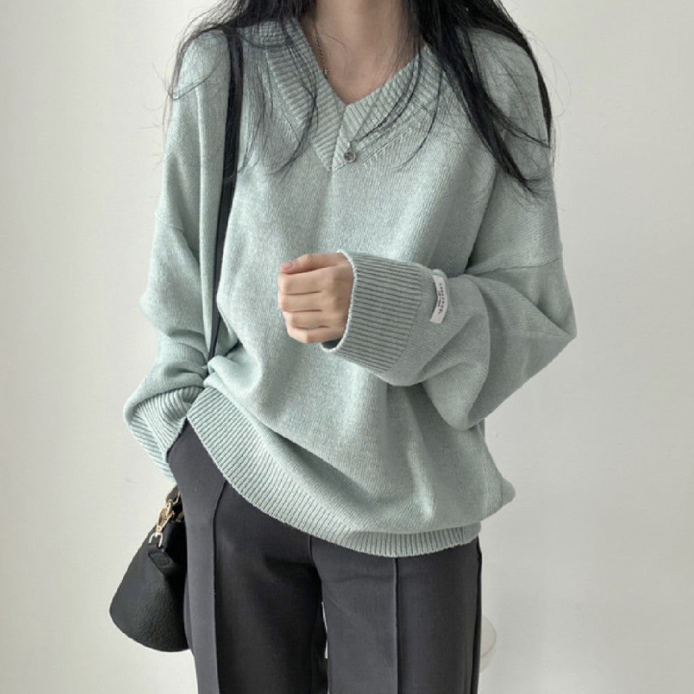 Dark Academia Solid Color V-Neck Pullover Sweater