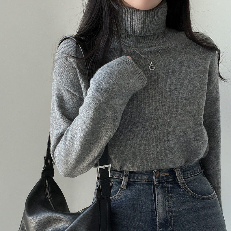 Dark Academia Turtle Neck Solid Color Sweater