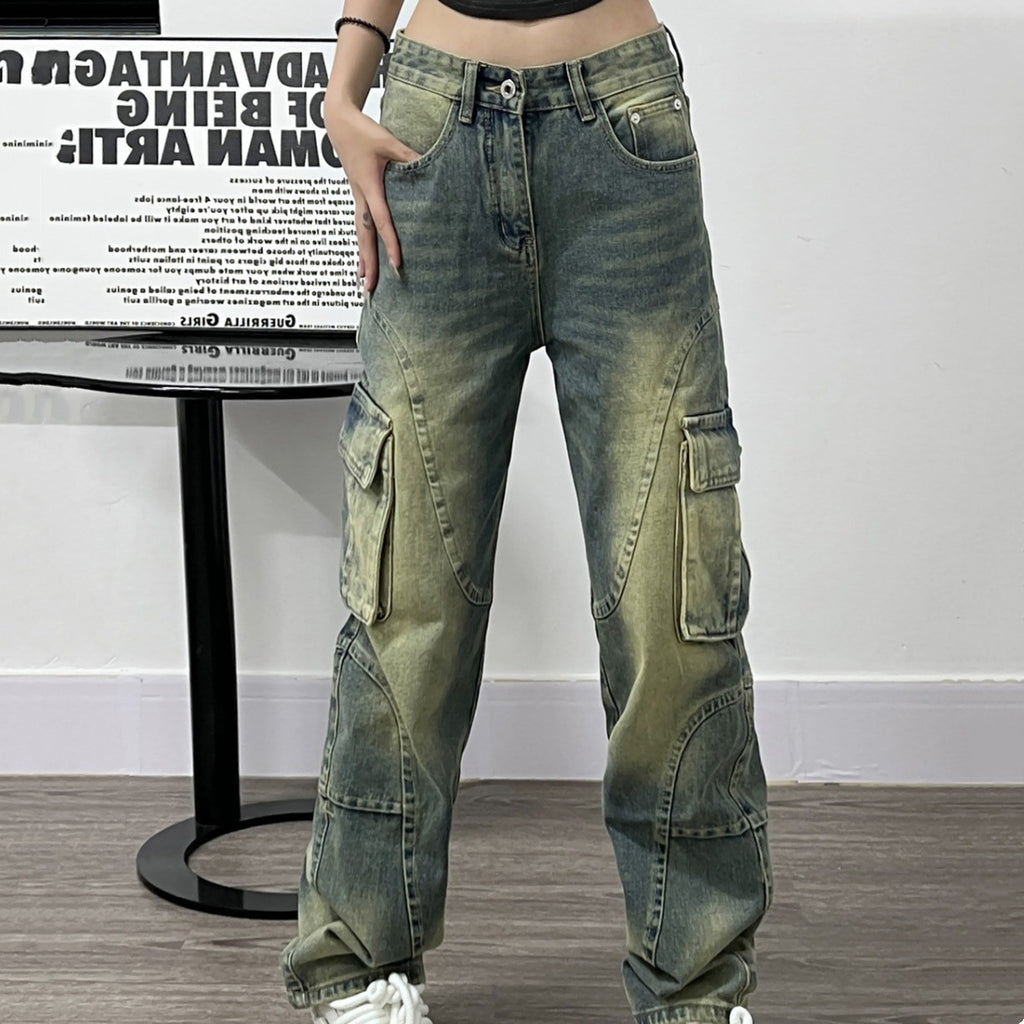 Distressed Big Pocket Cargo Jeans - fairypeony