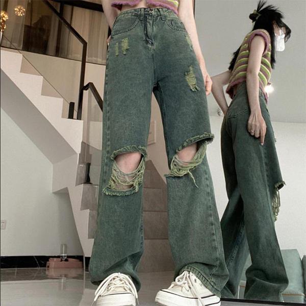 Distressed Splash Baggy Ripped Jeans - fairypeony