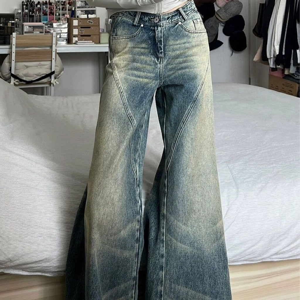 Distressed Washed Splice Design Loose Boyfriend Jeans - fairypeony