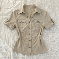 2000s Slim Fit Long Sleeve Knit Button-Down Shirt – Fitted Lapel Collar Top