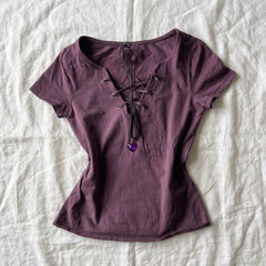 2000s Retro Lace-Up Cotton Short Sleeve T-Shirt