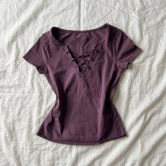 2000s Retro Lace-Up Cotton Short Sleeve T-Shirt