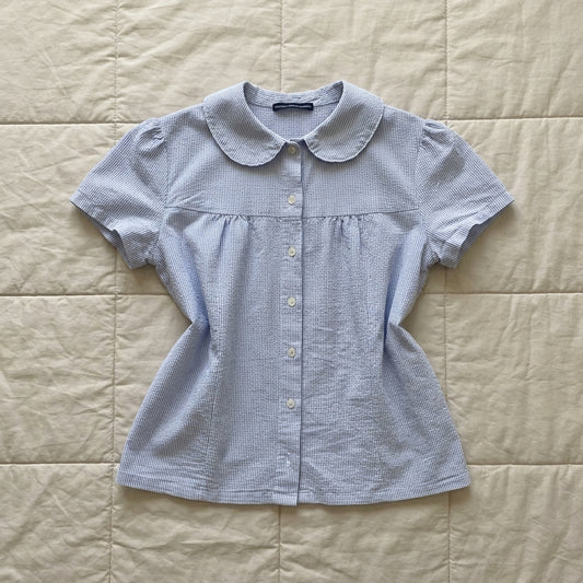 2000s Babydoll Striped Short-Sleeve Shirt – Peter Pan Collar, One Size