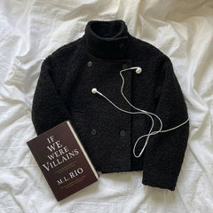 Short Woolen Coat – Double-Breasted Cotton-Lined Tweed Jacket in White and Black