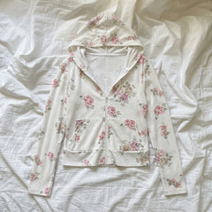 Floral Print Hooded Zip-Up Jacket – Rose Print Sun-Protection Coat in S–XL