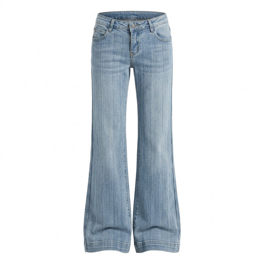 2000s Low-Waist Flared Bootcut Jeans – Light Blue Bamboo Grain Denim S–XL