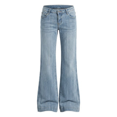 2000s Low-Waist Flared Bootcut Jeans – Light Blue Bamboo Grain Denim S–XL