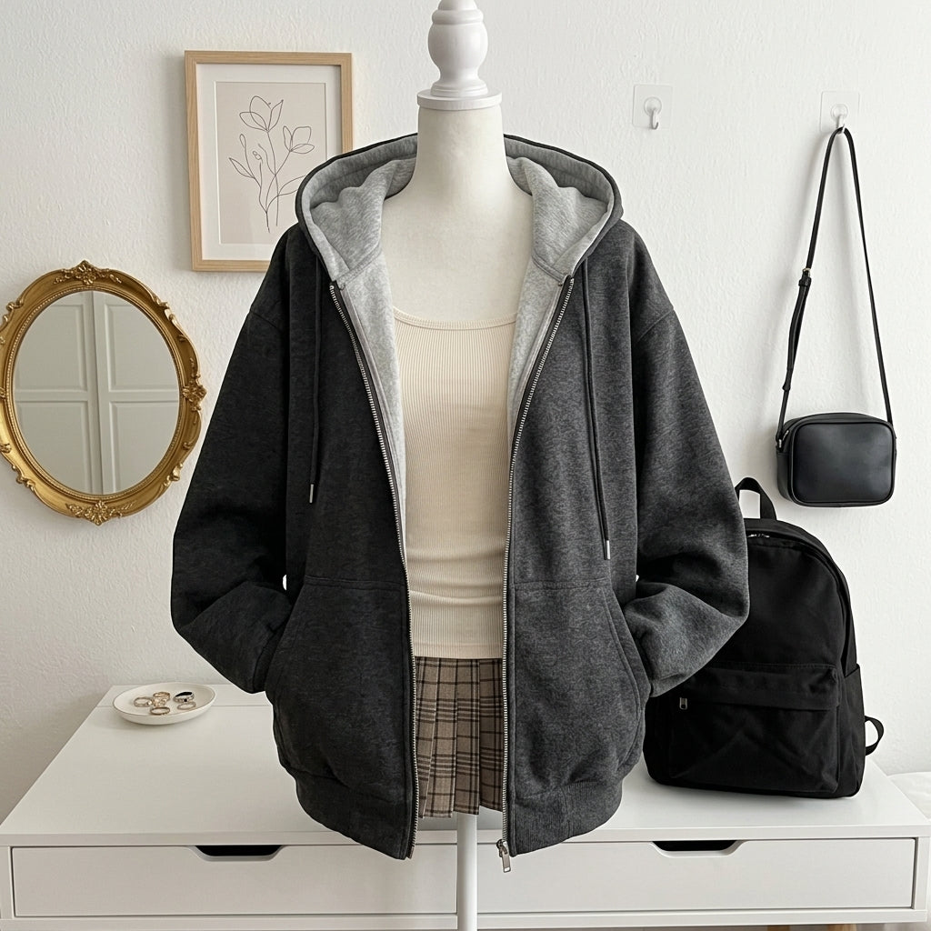 Boxy Heavyweight Hooded Cardigan Jacket