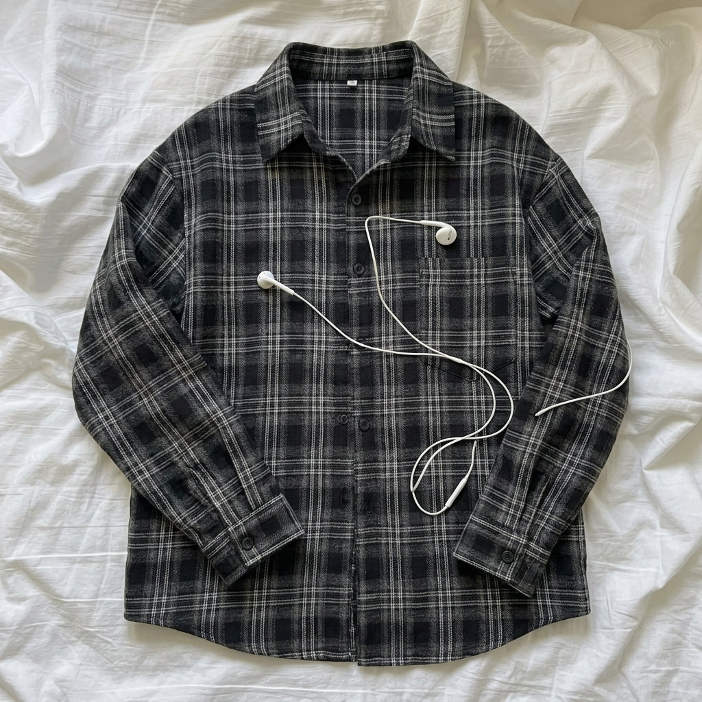 Retro Loose Plaid Shirt – Lapel Button-Front Overshirt in 5 Colourways M–XXL