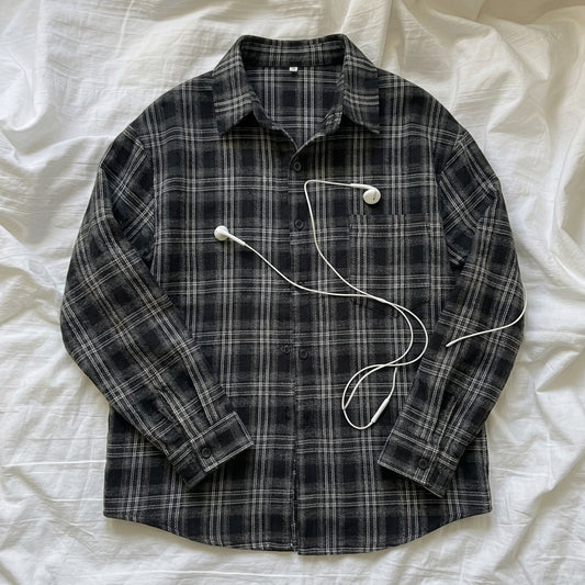 Retro Loose Plaid Shirt – Lapel Button-Front Overshirt in 5 Colourways M–XXL