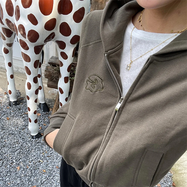 Embroidered Letter Cropped Zip Up Hoodie - fairypeony