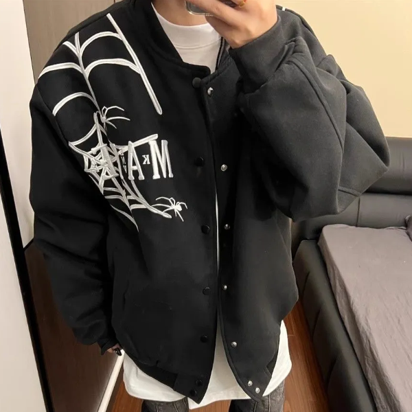 Embroidered Spider Web Oversized Jacket - fairypeony