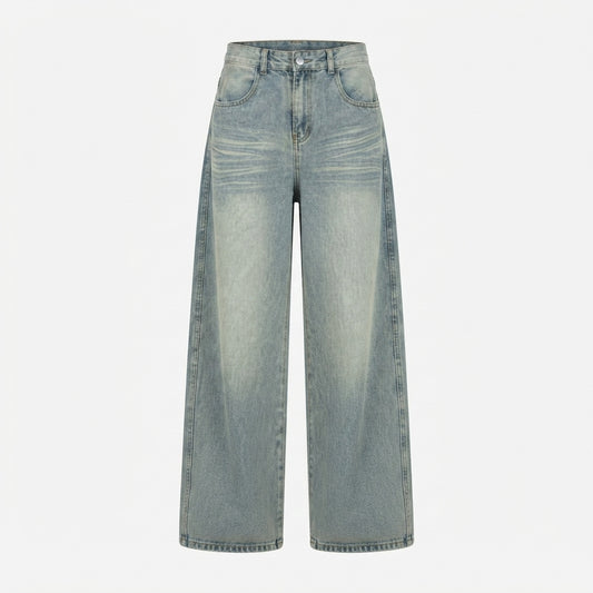 Embroidered High-Waist Wide-Leg Jeans – High-Stretch Retro Hip-Hop Denim