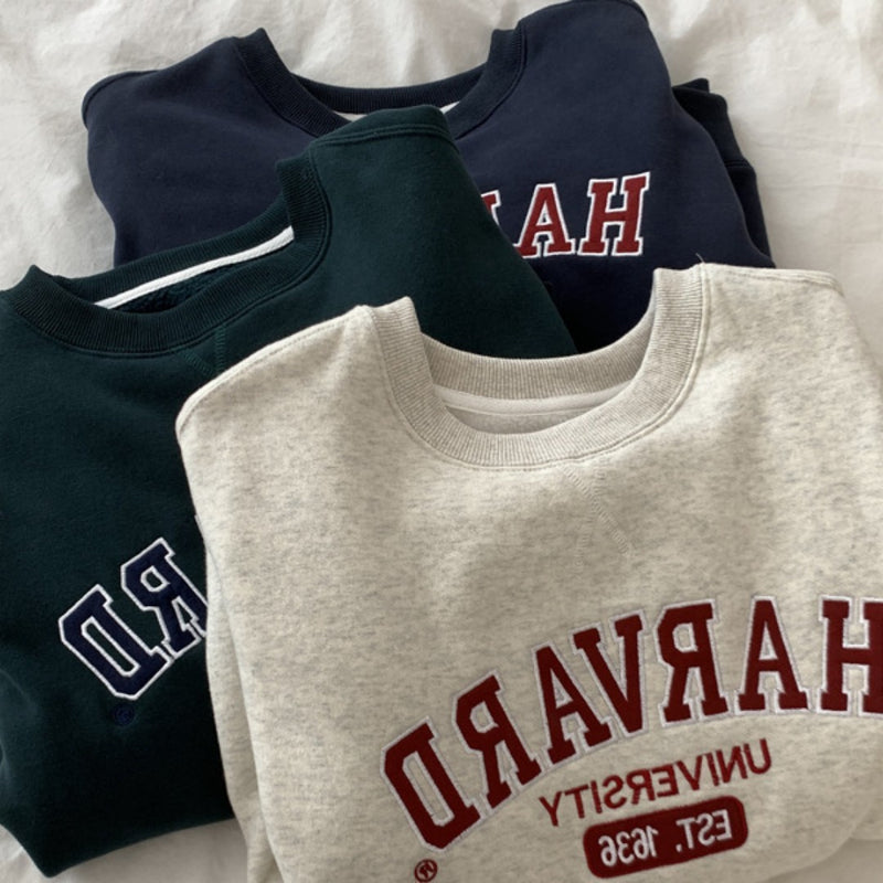 Embroidered Letter Round Neck Oversized Sweatshirt