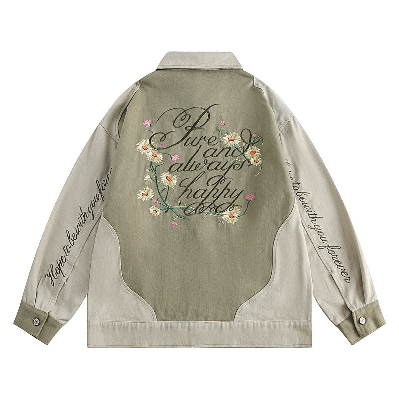 Embroidery Daisy Patchwork Oversized Jacket - fairypeony
