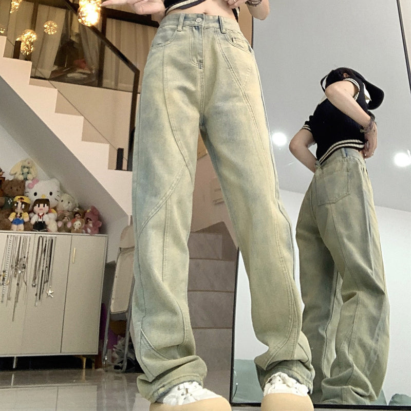 Faded Wash Paneled Seam Jeans - fairypeony