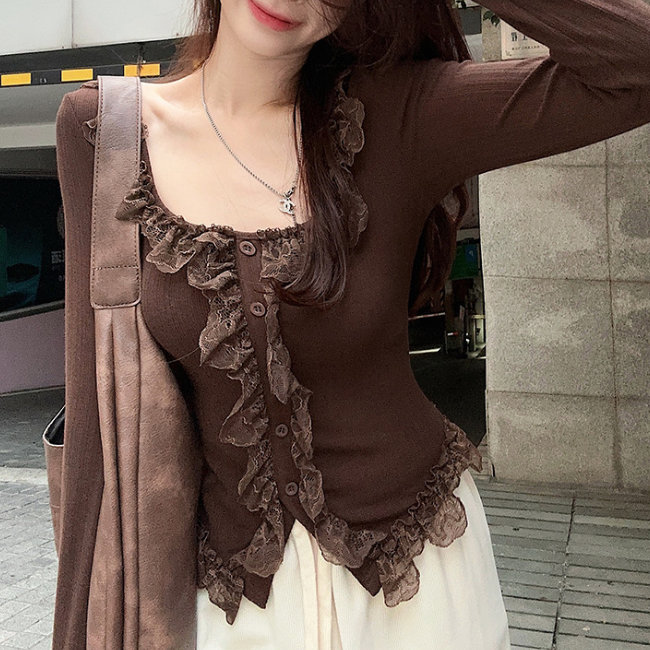 Fairy Patchwork Ruffled Lace Long Sleeve Tee