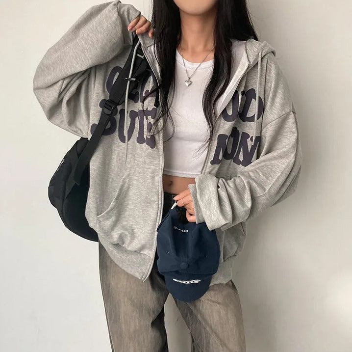 Flocking Letter Print Oversized Hoodie - fairypeony