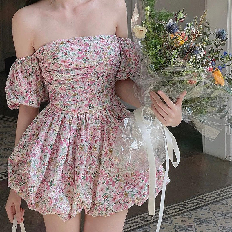 Floral A-Swing Off Shoulders Mini Dress - fairypeony