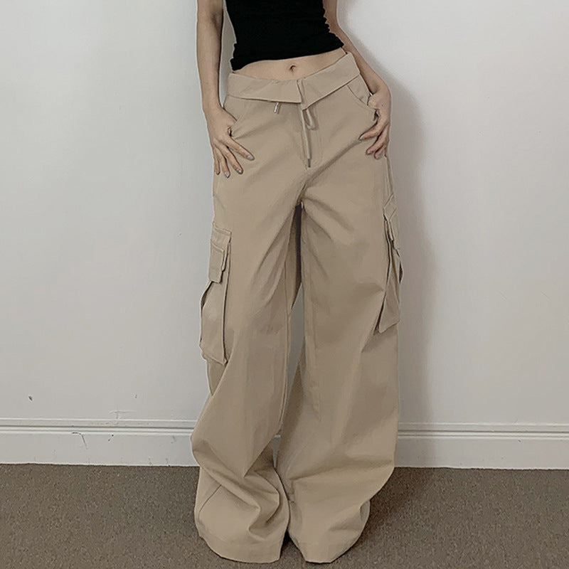 Fold Over Ruched Black Cargo Pants - fairypeony