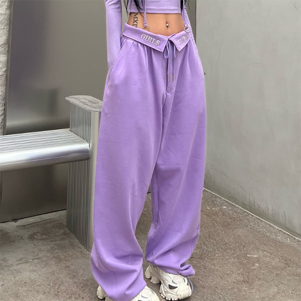 Fold Over Waist Baggy Sweatpants - fairypeony