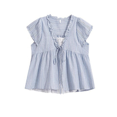 French Style Ruffled V-Neck Blouse - fairypeony