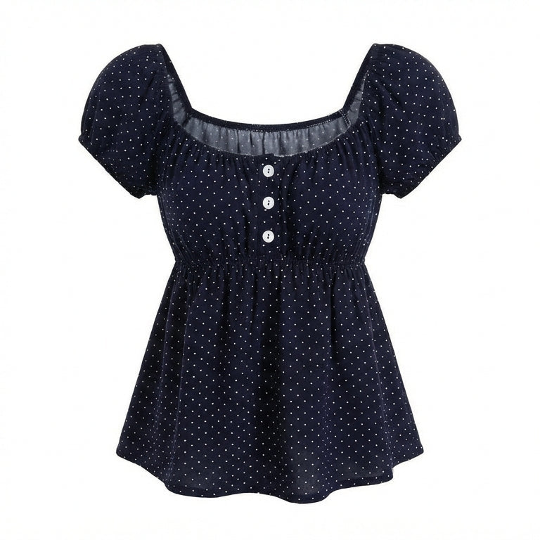French Vintage Polka Dot Short Sleeve Tee - fairypeony