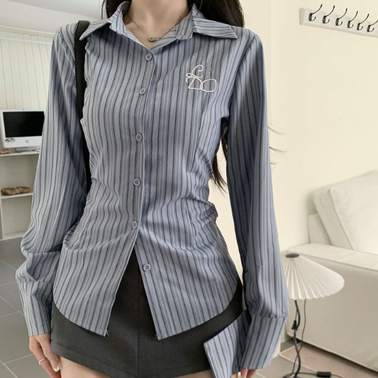 Fresh Stripe Print Slim Long Sleeve Shirt