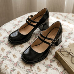 Vintage French Mary Jane Chunky Heel Shoes