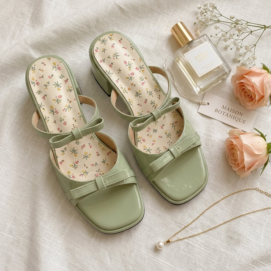 Aesthetic Single Strap Mid Heel Sandals - fairypeony