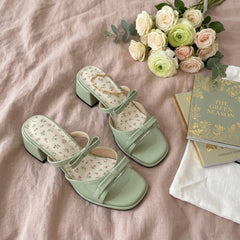 Aesthetic Single Strap Mid Heel Sandals - fairypeony