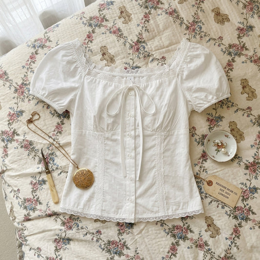 Vintage French Lace Puff Sleeve Blouse - fairypeony