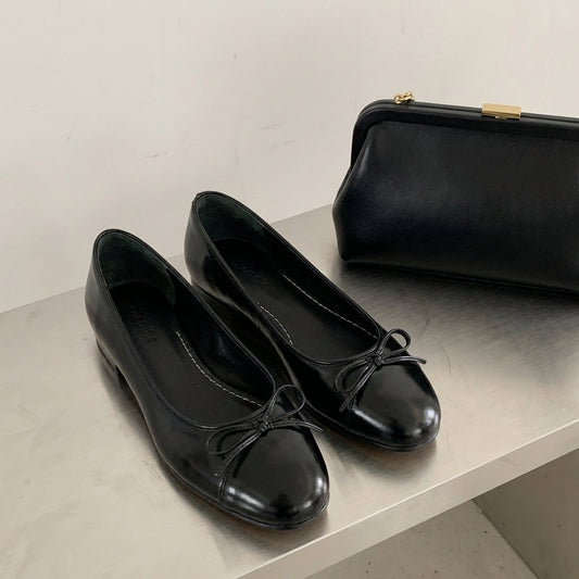 Plain Bow Accent Faux Leather Flat Shoes