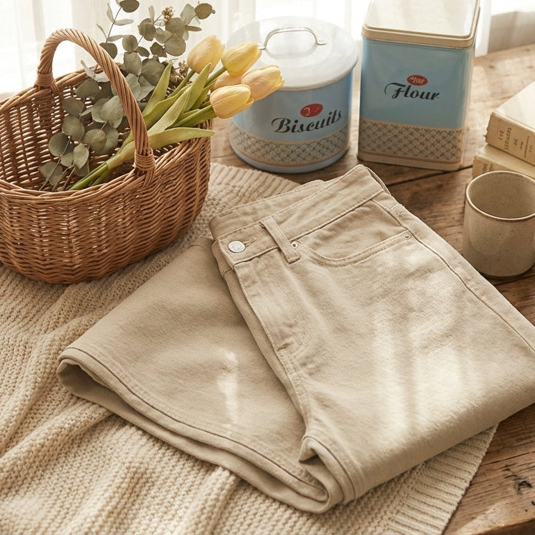 High Waist Wide Leg Denim Pants - fairypeony