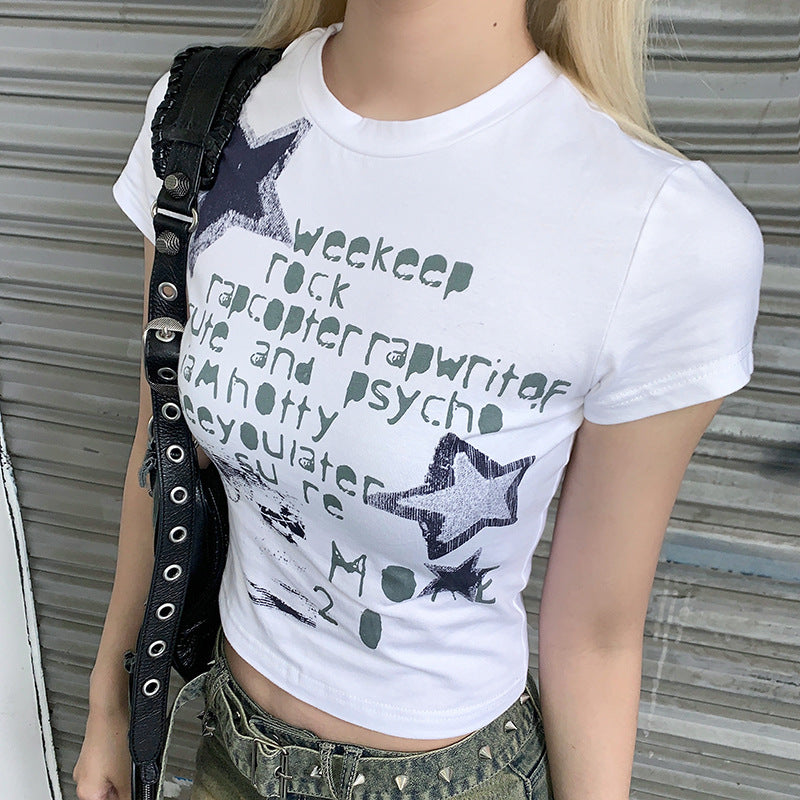 Graffiti Letter Star Print Short Sleeve Tee - fairypeony