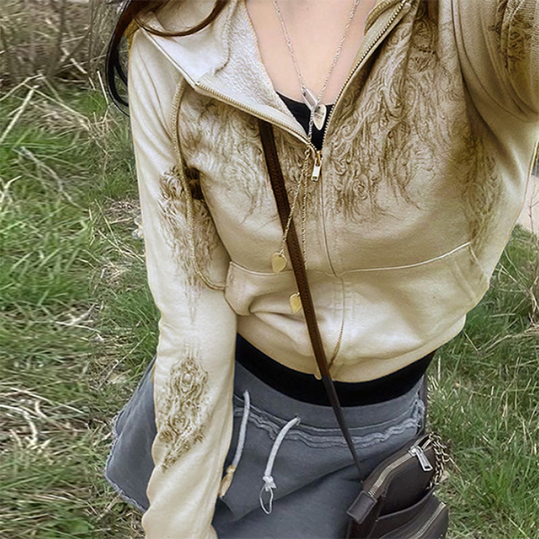 Grunge Zip Up Cropped Hoodie - fairypeony