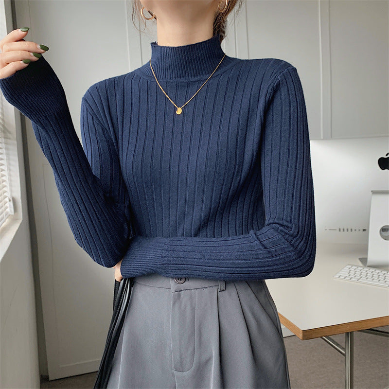 Half-high Collar Long Sleeves Knitted Tee