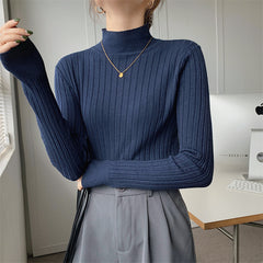 Half-high Collar Long Sleeves Knitted Tee