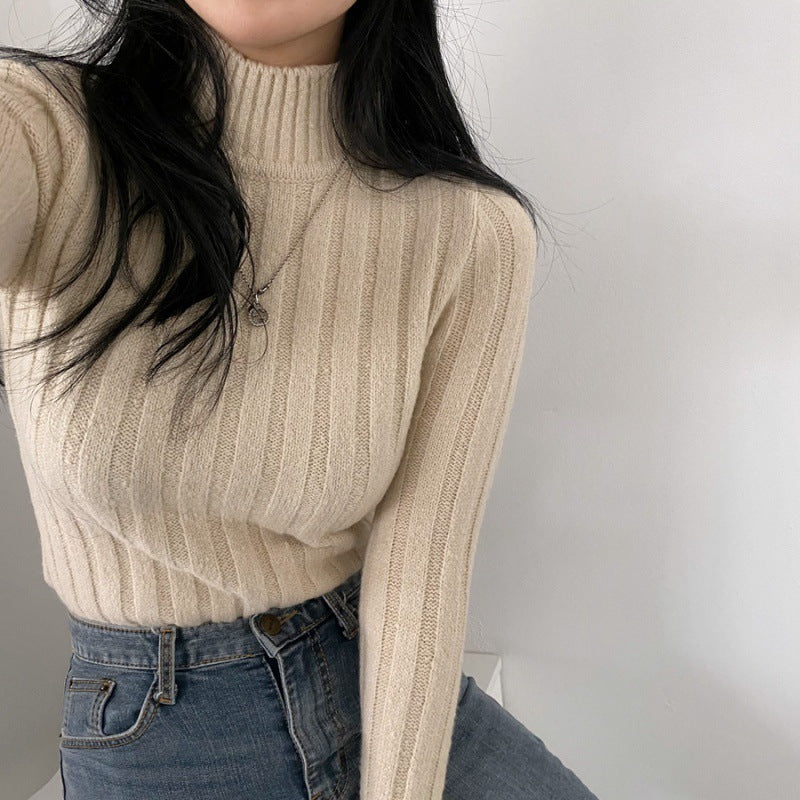 Half Turtleneck Striped Slim Sweater