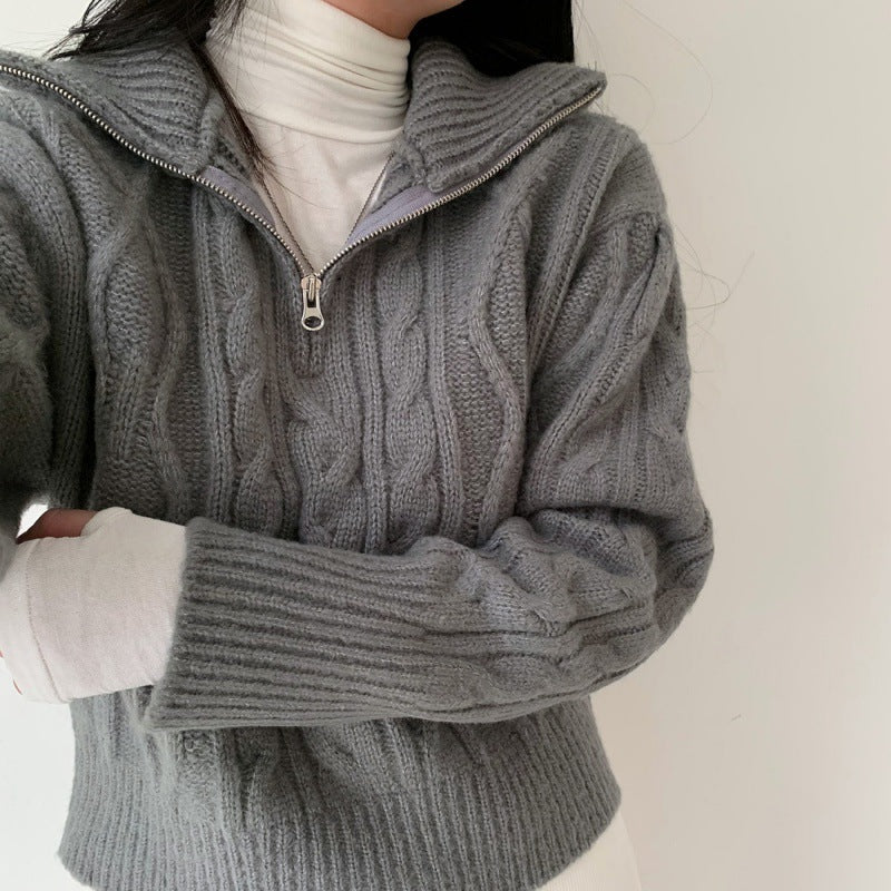 Half Zip Up Turtle Neck Cable Knit Sweater