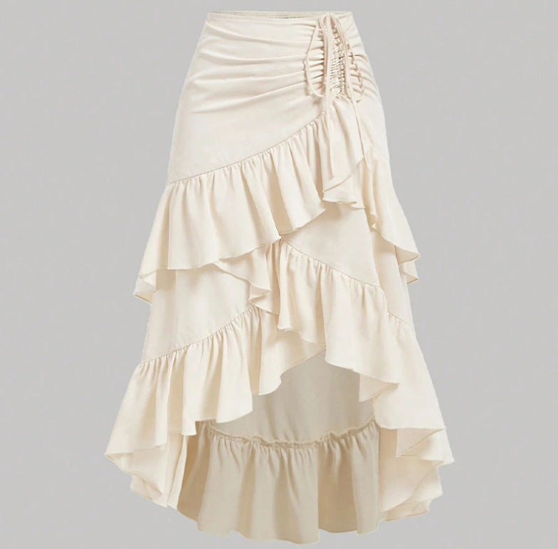 Polka Dot Lace Trim Blouse + Patchwork Ruffle Hem Skirt + Mary Jane Shoes + Pu Leather Crossbody Bag - fairypeony