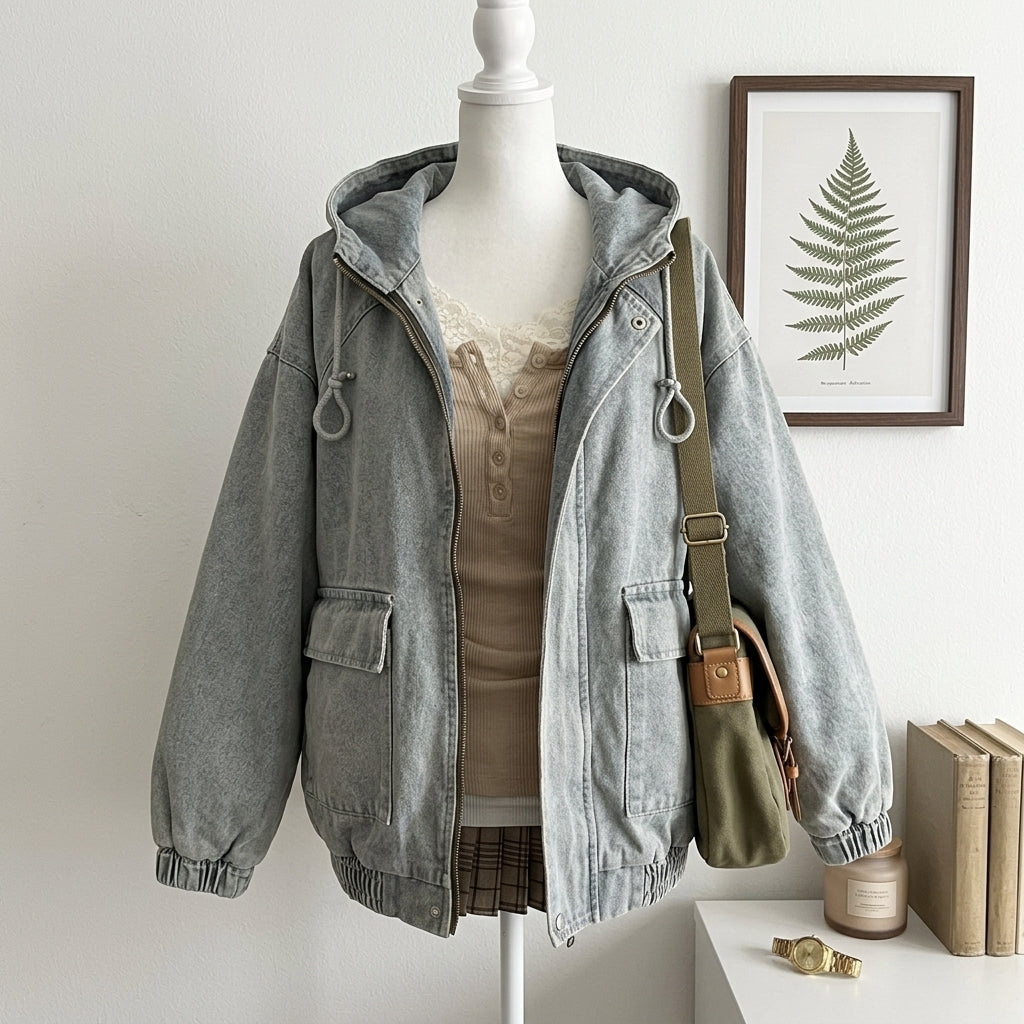 Hooded Patchwork Denim Jacket