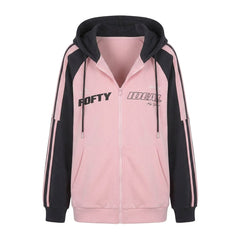 Vintage Color Block Zip Up Hoodie