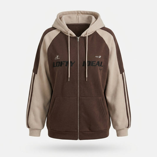 Vintage Color Block Zip Up Hoodie
