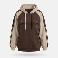 Vintage Color Block Zip Up Hoodie