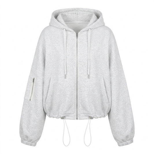 Solid Color Oversized Zip Up Hoodie