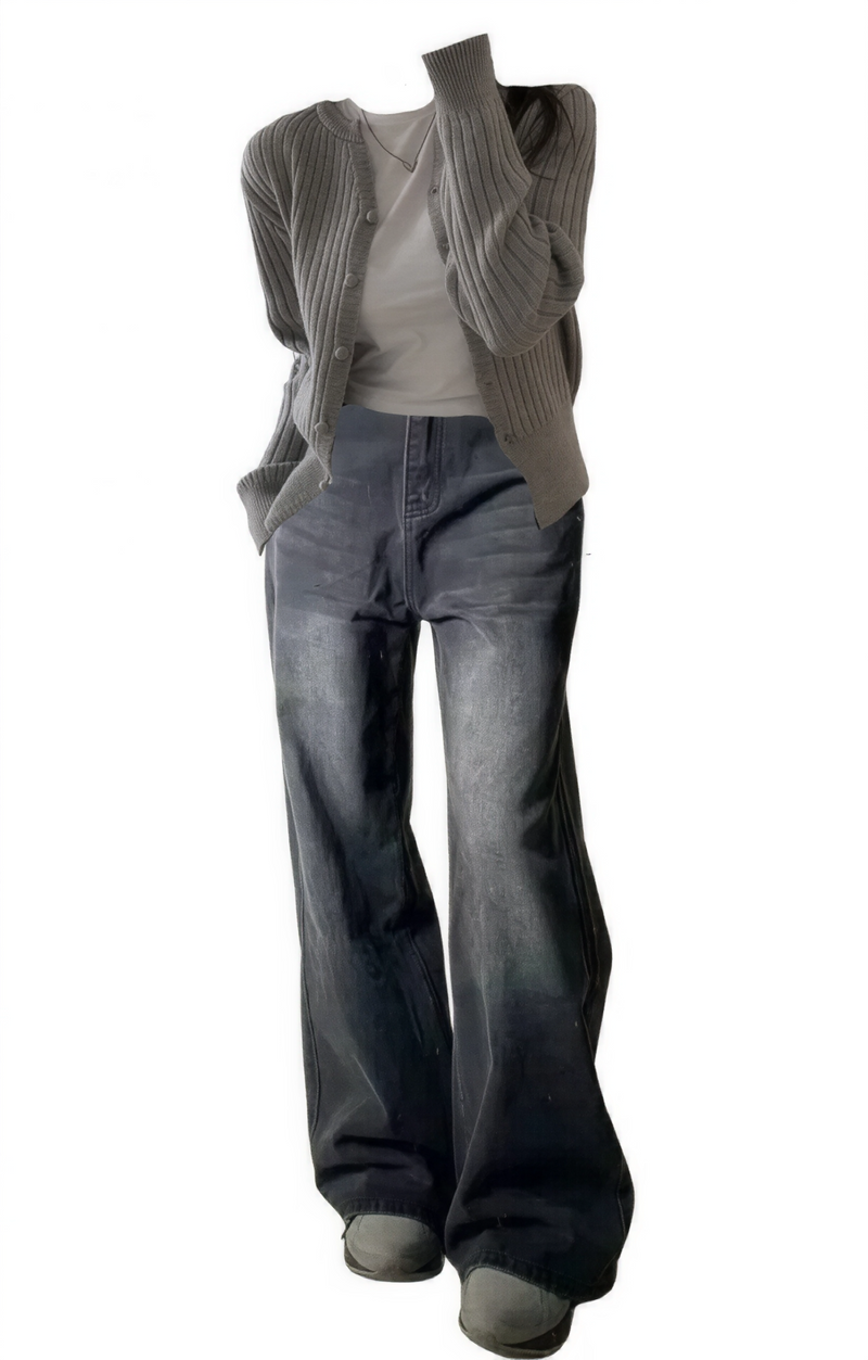 OOTD: Rib Long Sleeve Cardigan + High Waist Jeans