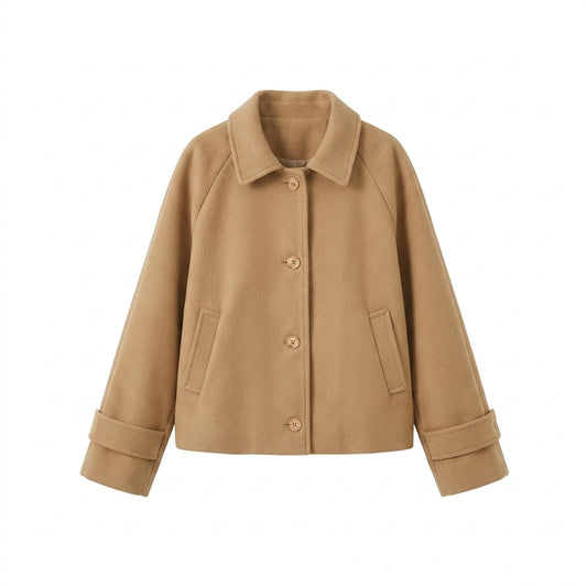 Korean Style Wool-Blend Cardigan – Open Front Polo Collar Long Sleeve Knit - fairypeony